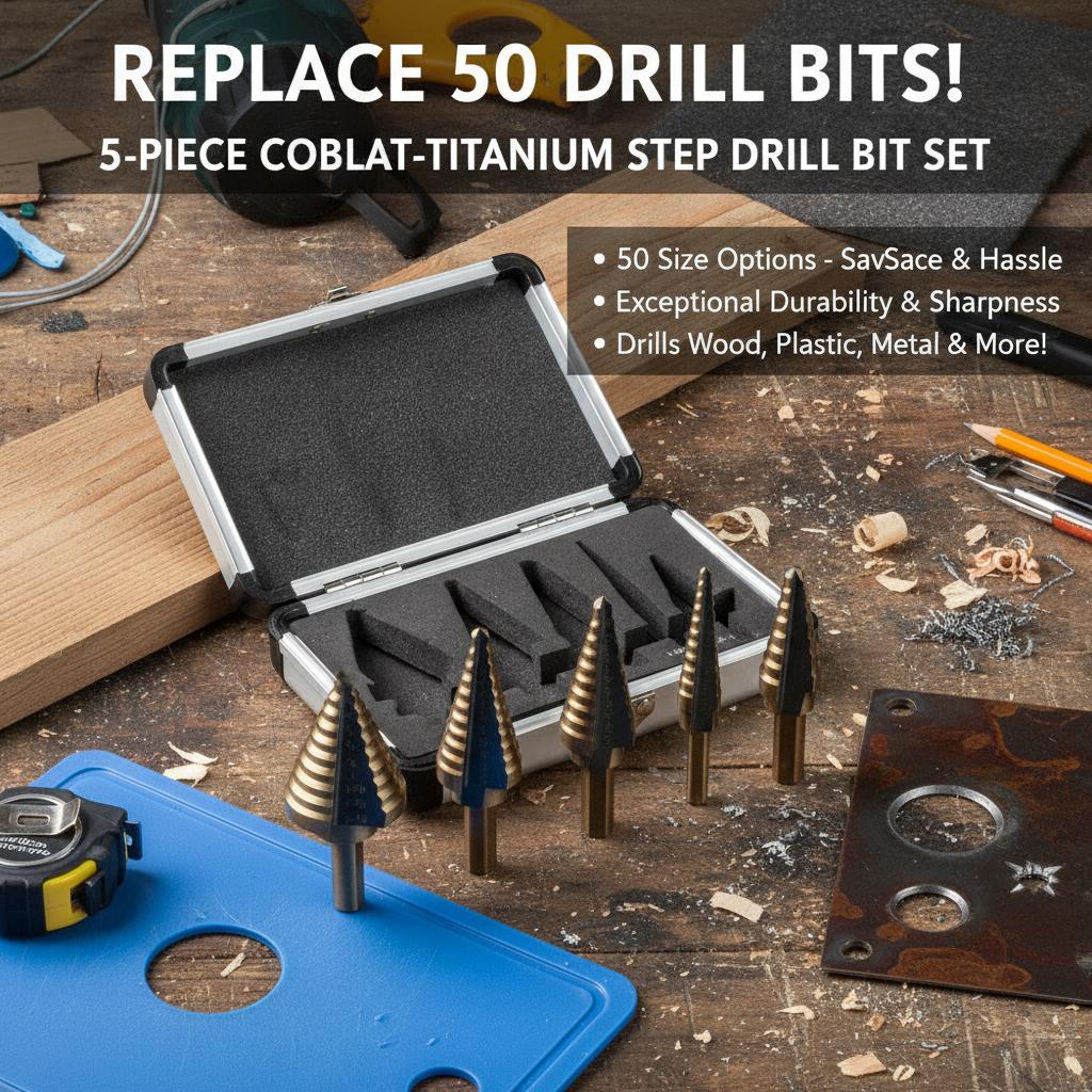 Step Drill Bit Set Titanium Hss Cobalt - Zestaw Wierteł Stopniowych 50 Rozmiarów, 5
