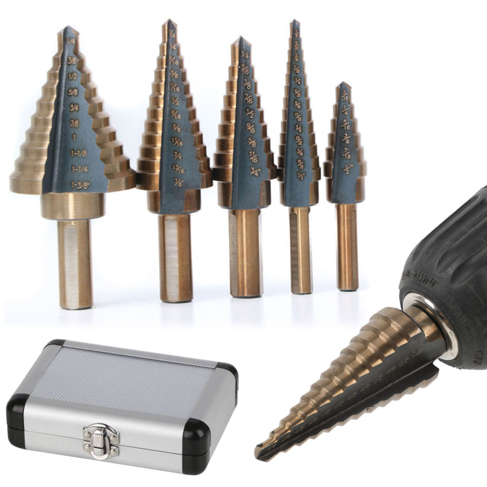 Step Drill Bit Set Titanium Hss Cobalt - Zestaw 5 szt. stopniowych wierteł HSS