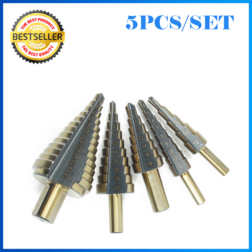 Step Drill Bit Set Titanium Hss Cobalt - 5Pcs Wiertła stopniowe Pagoda HSS Cobalt