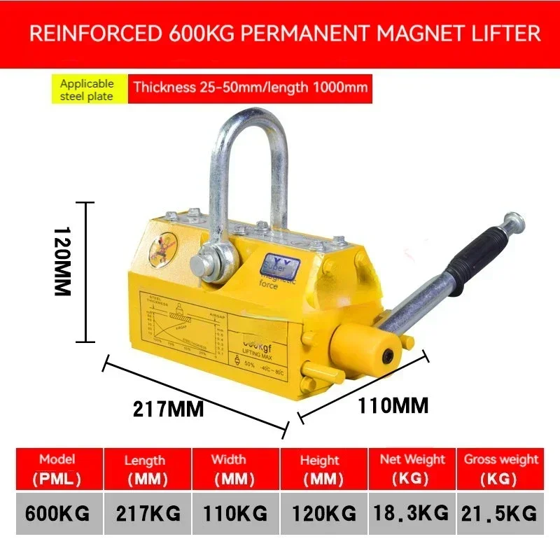 Magnetic Lifter Permanent Crane Hoist 600Kg - Gorąca Wyprzedaż 600Kg Stalowy Magnetyczny Podnośnik
