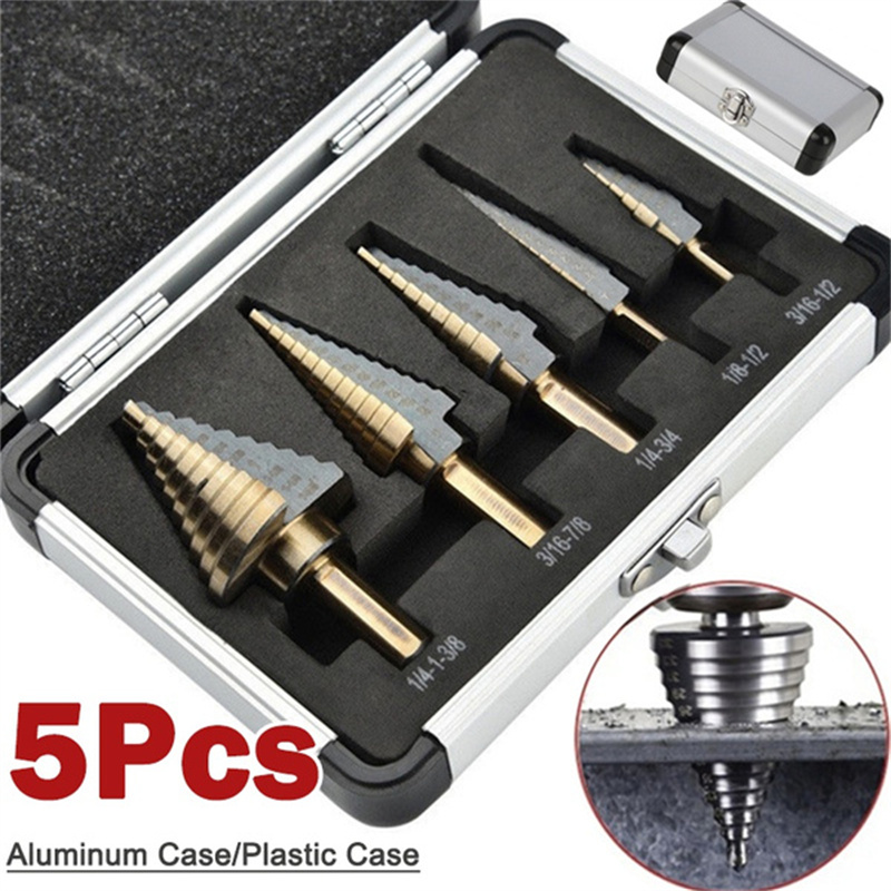 Step Drill Bit Set Titanium Hss Cobalt - Zestaw 5 szt. wierteł stopniowych HSS