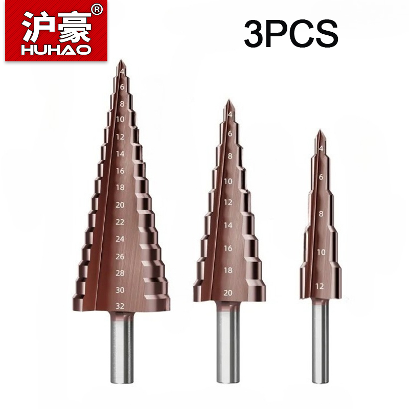 Step Drill Bit Set Titanium Hss Cobalt - HUHAO 3 SZT. Wiertło HSS M35